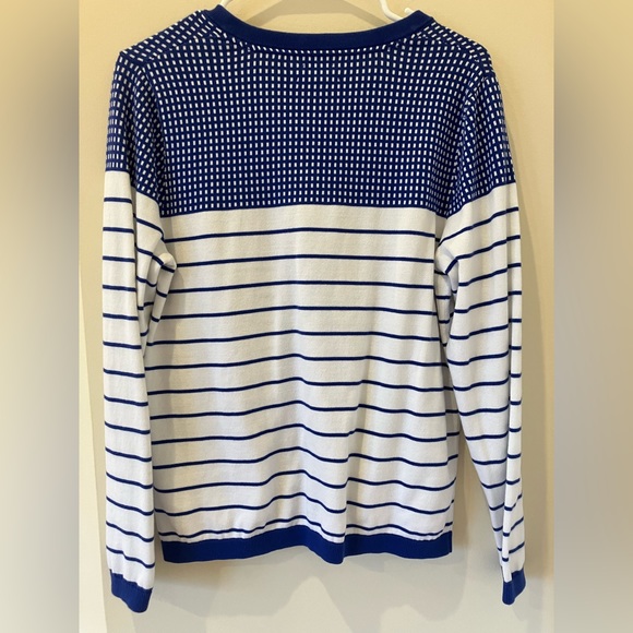 EUC- Tommy Hilfiger Blue and White Stripe Pima Cotton Cardigan Sweater. Size L - Picture 4 of 4